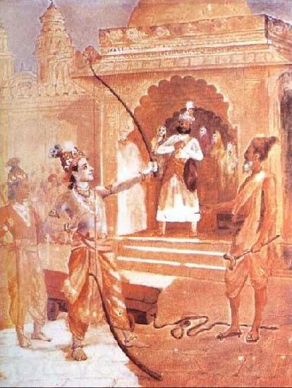 Raja Ravi Varma Sri Rama breaking the bow Spain oil painting art
